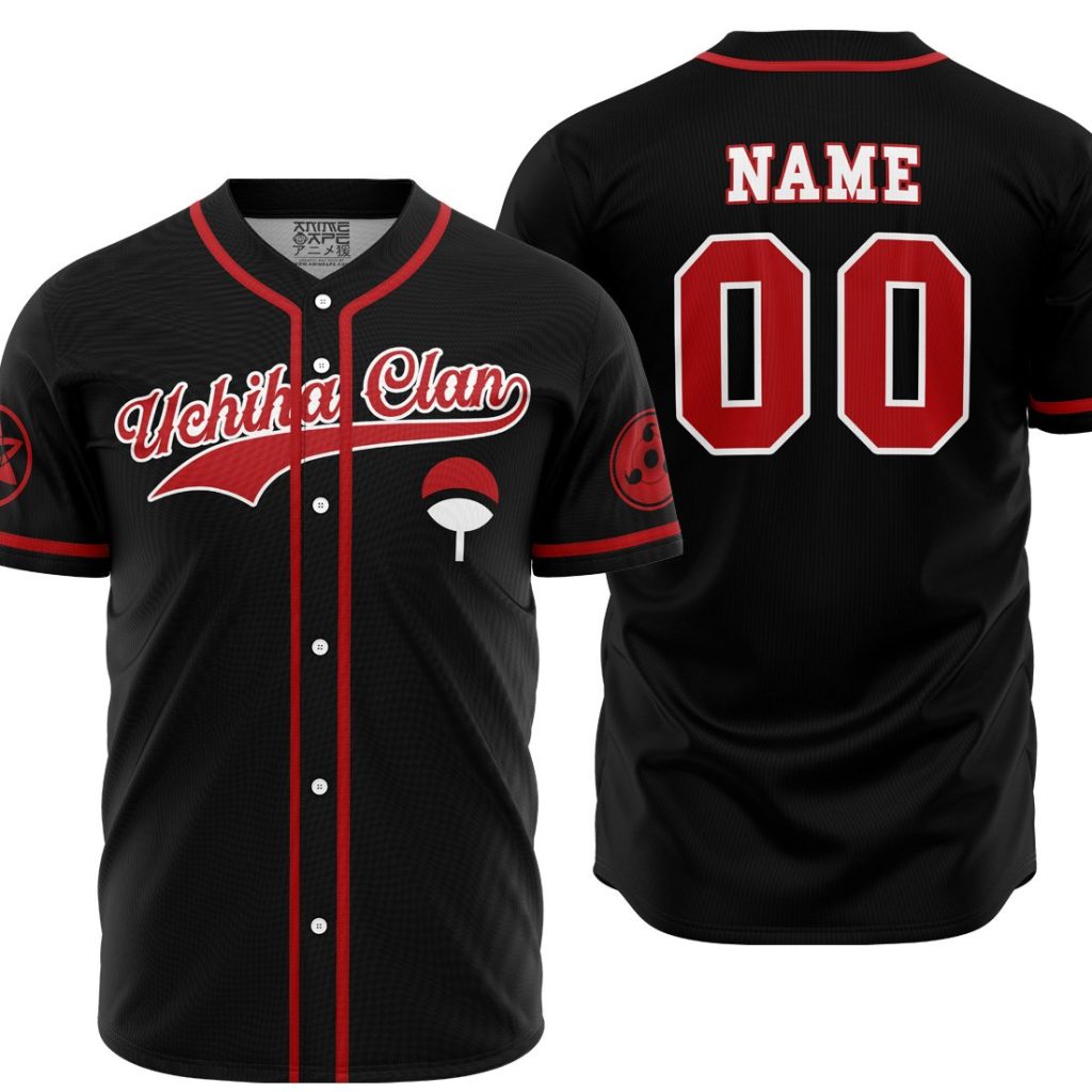 Personalized Sasuke Uchiha Clan Naruto AOP Baseball Jersey MAIN Mockup - Naruto Merch Shop