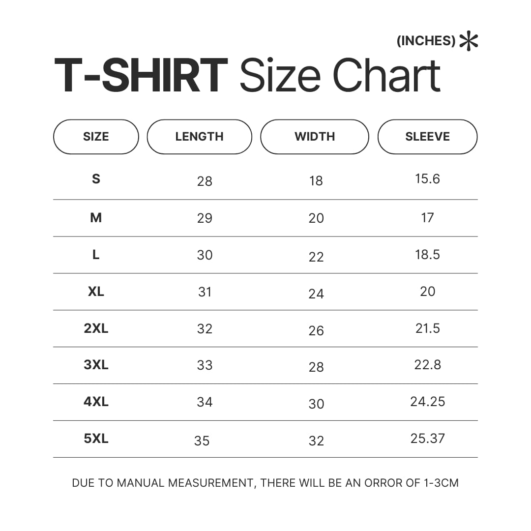 3D T shirt Size Chart - Naruto Merch Shop