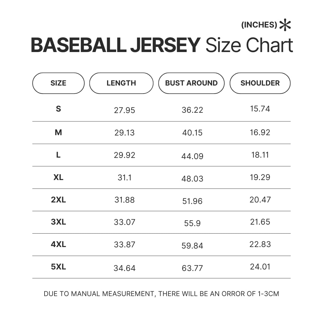 Baseball Jersey Size Chart - Naruto Merch Shop