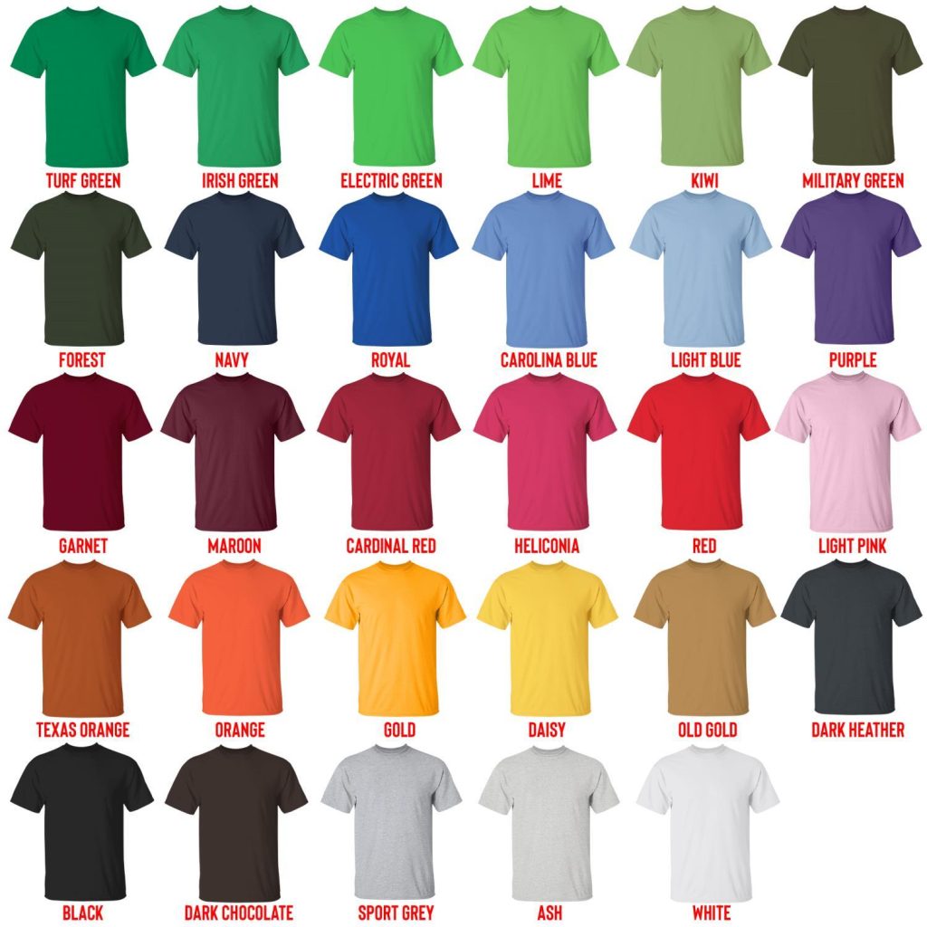 t shirt color chart - Naruto Merch Shop