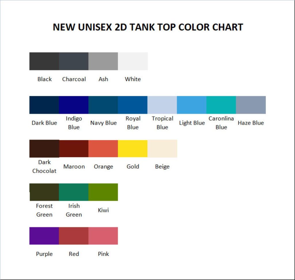 tank top color chart - Naruto Merch Shop